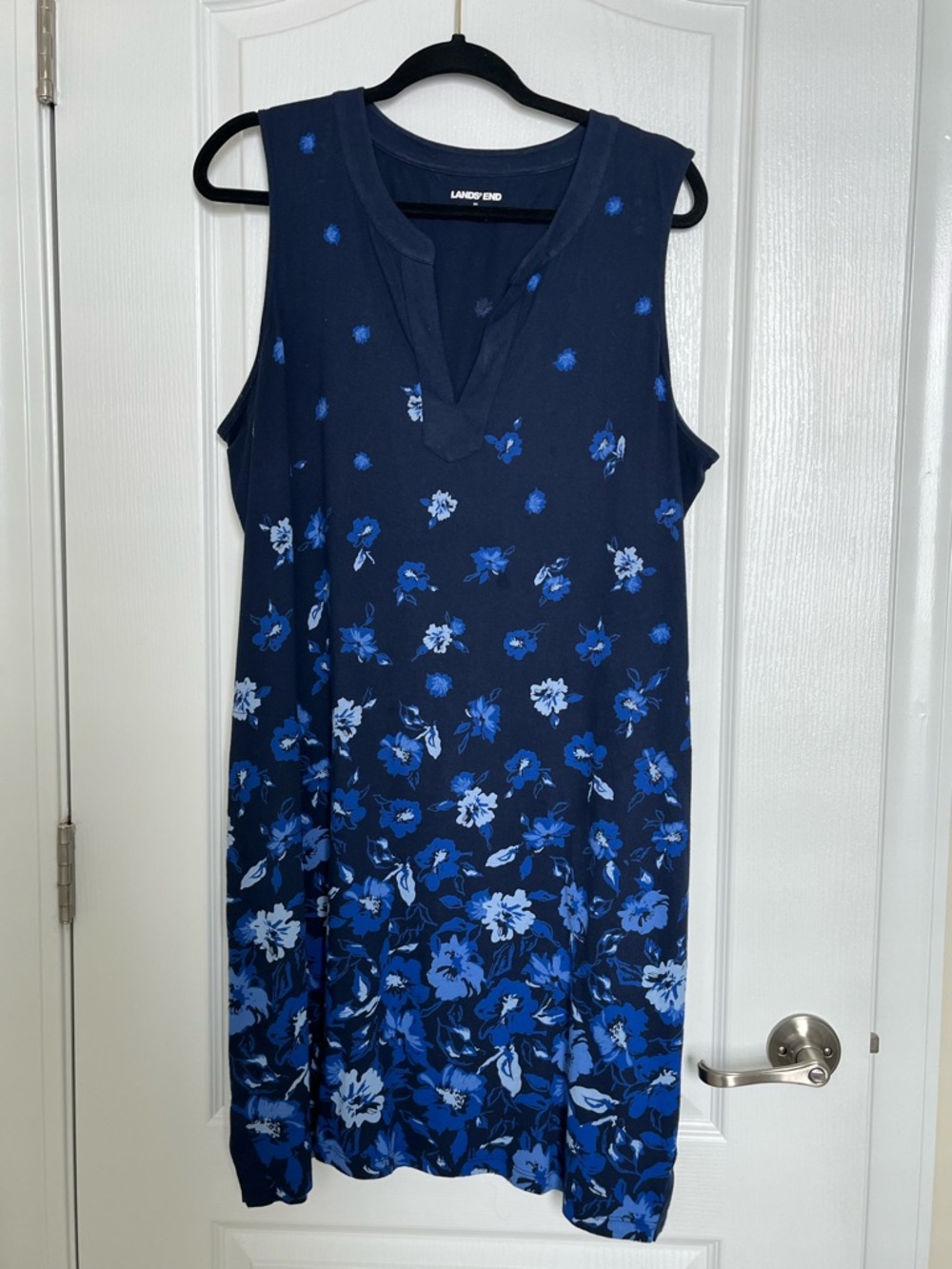 Lands' End Navy Floral V-Neck Dress